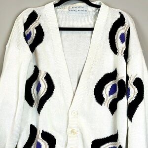 Vintage 90s Henry Grethel Men's Sweater Cardigan Size Medium White Purple Black